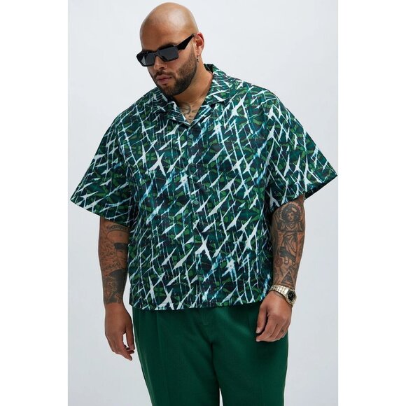 Savannah Button Up Short Sleeve Shirt Green Men's - Picture 4 of 5